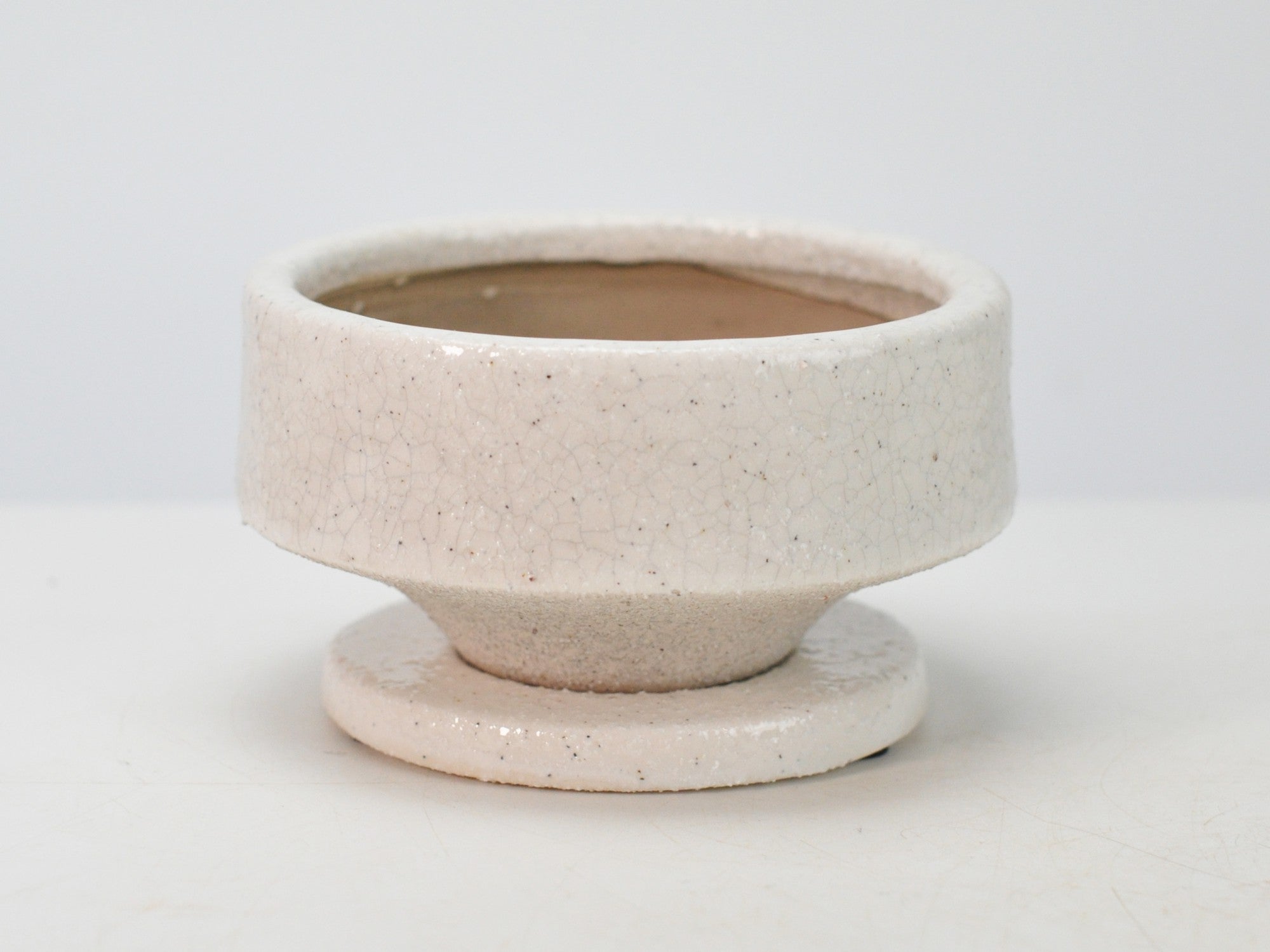 夕凪 ホワイト 中 4号 受け皿付き 幅12.5cm×高さ6.5cmの販売｜盆栽妙