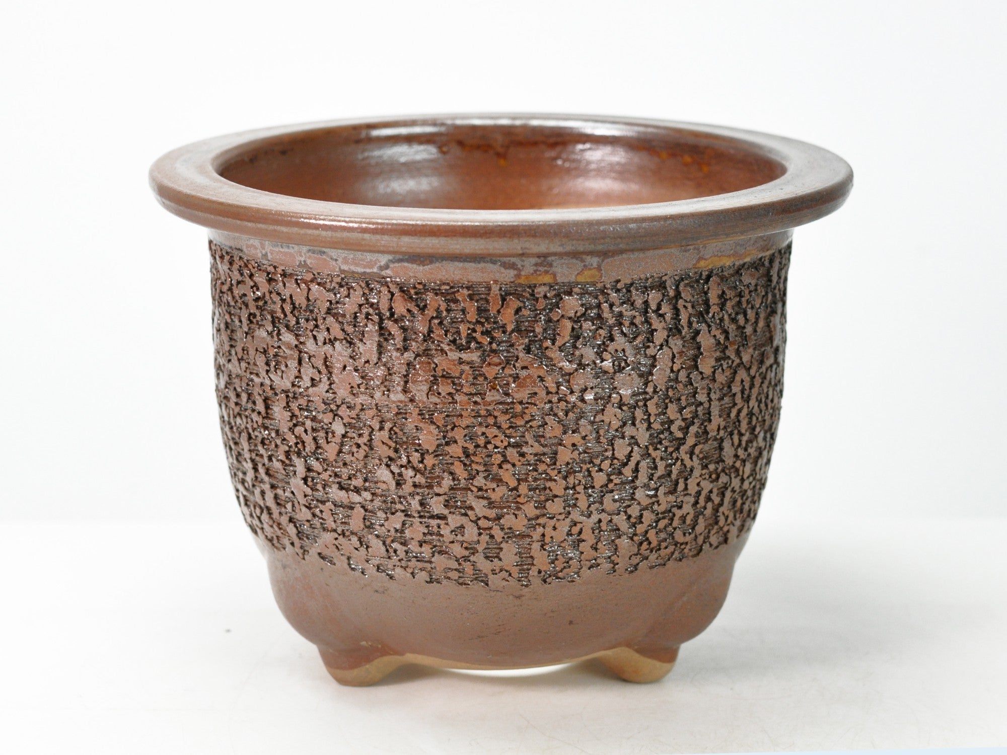 希少時代手作り松皮大きい盆栽鉢木肌作り植木鉢大寄せ植え鉢30cmゴツゴツ南蛮鉢 信楽焼 イラボ松皮観音竹鉢 7号 幅22.5cm×高さ16.5cmの販売｜盆栽妙