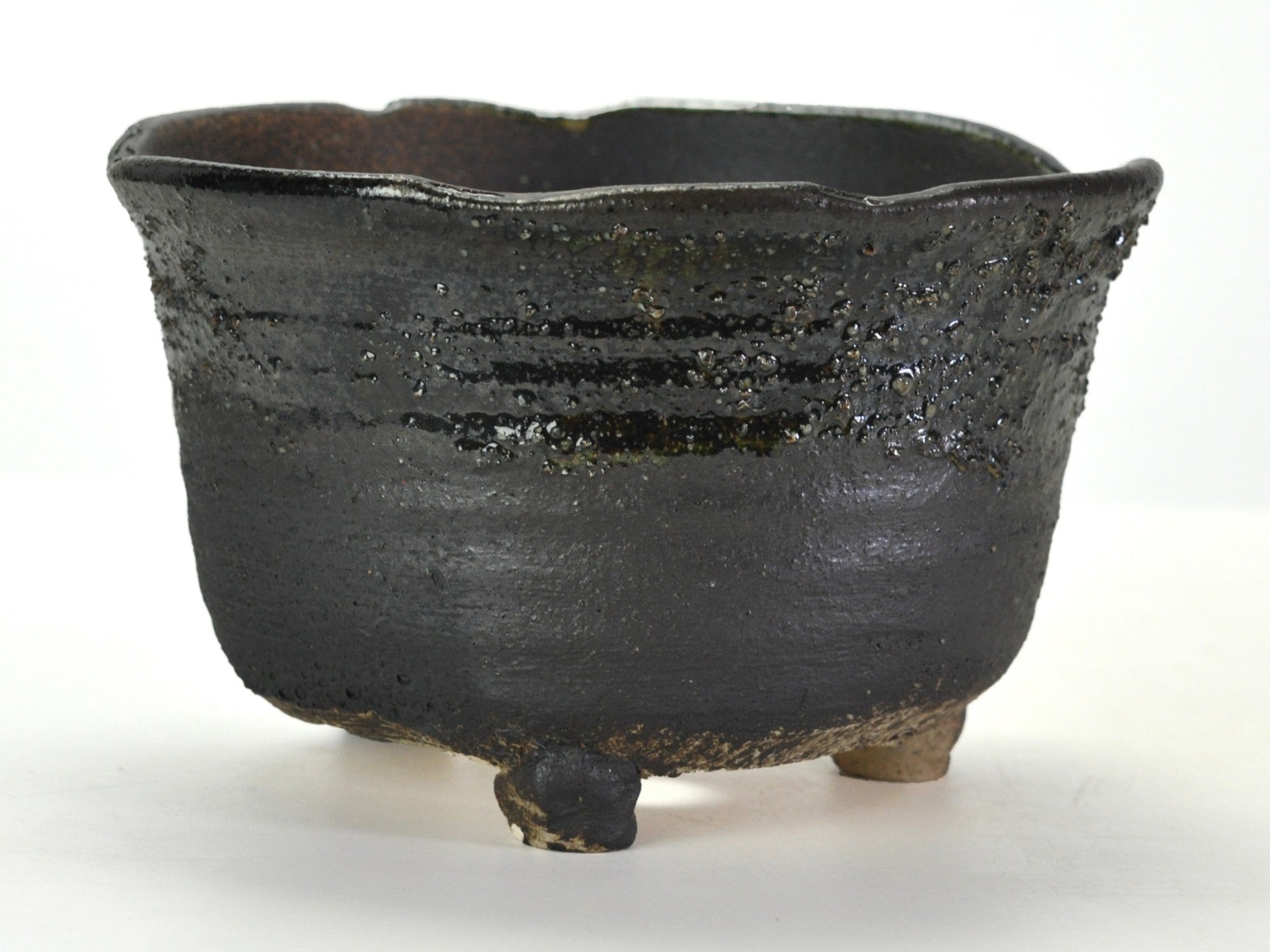 窯変長壺 信楽焼 茶窯変丸深鉢足つき 6号 幅19cm×高さ11.7cmの販売｜盆栽