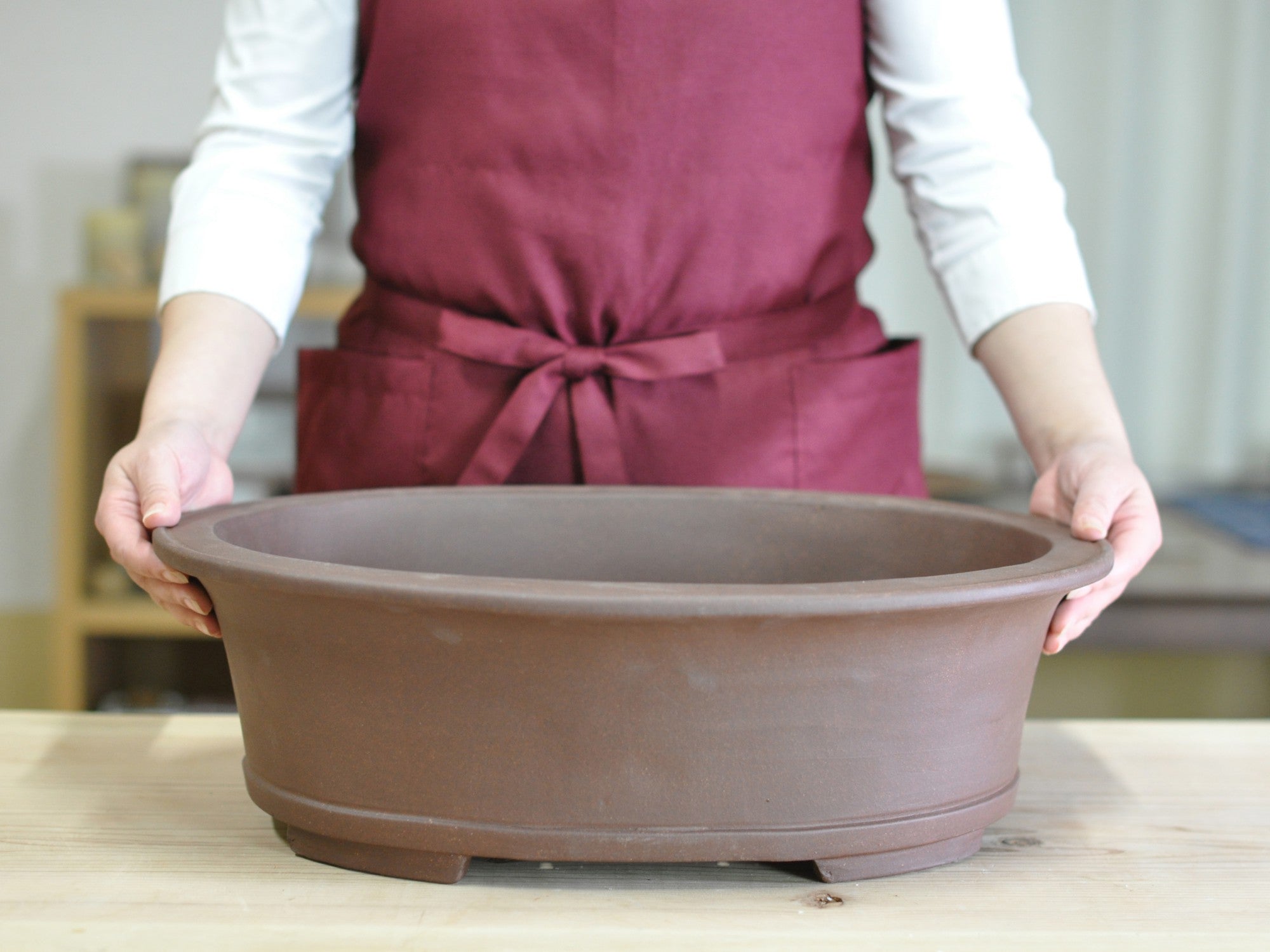 ウ泥楕円中深鉢16号 幅50.5cm×奥行き41cm×高さ15.5cmの販売｜盆栽妙