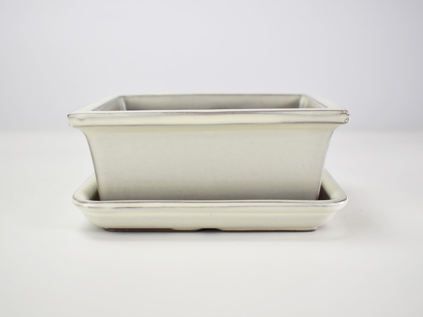 【萬古焼】クリーム 4.5号長角切足 受け皿付き