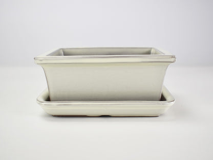 【萬古焼】クリーム 4.5号長角切足 受け皿付き