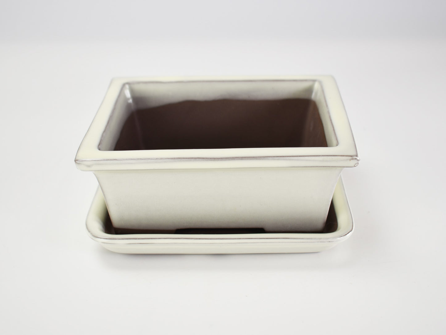 【萬古焼】クリーム 4.5号長角切足 受け皿付き