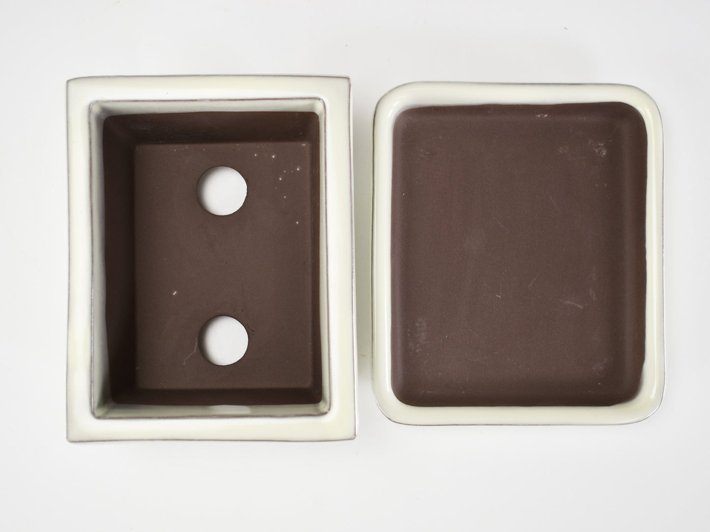 【萬古焼】クリーム 4.5号長角切足 受け皿付き