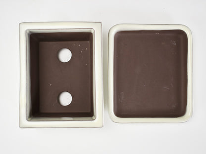 【萬古焼】クリーム 4.5号長角切足 受け皿付き