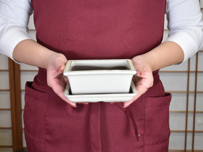 【萬古焼】クリーム 4.5号長角切足 受け皿付き