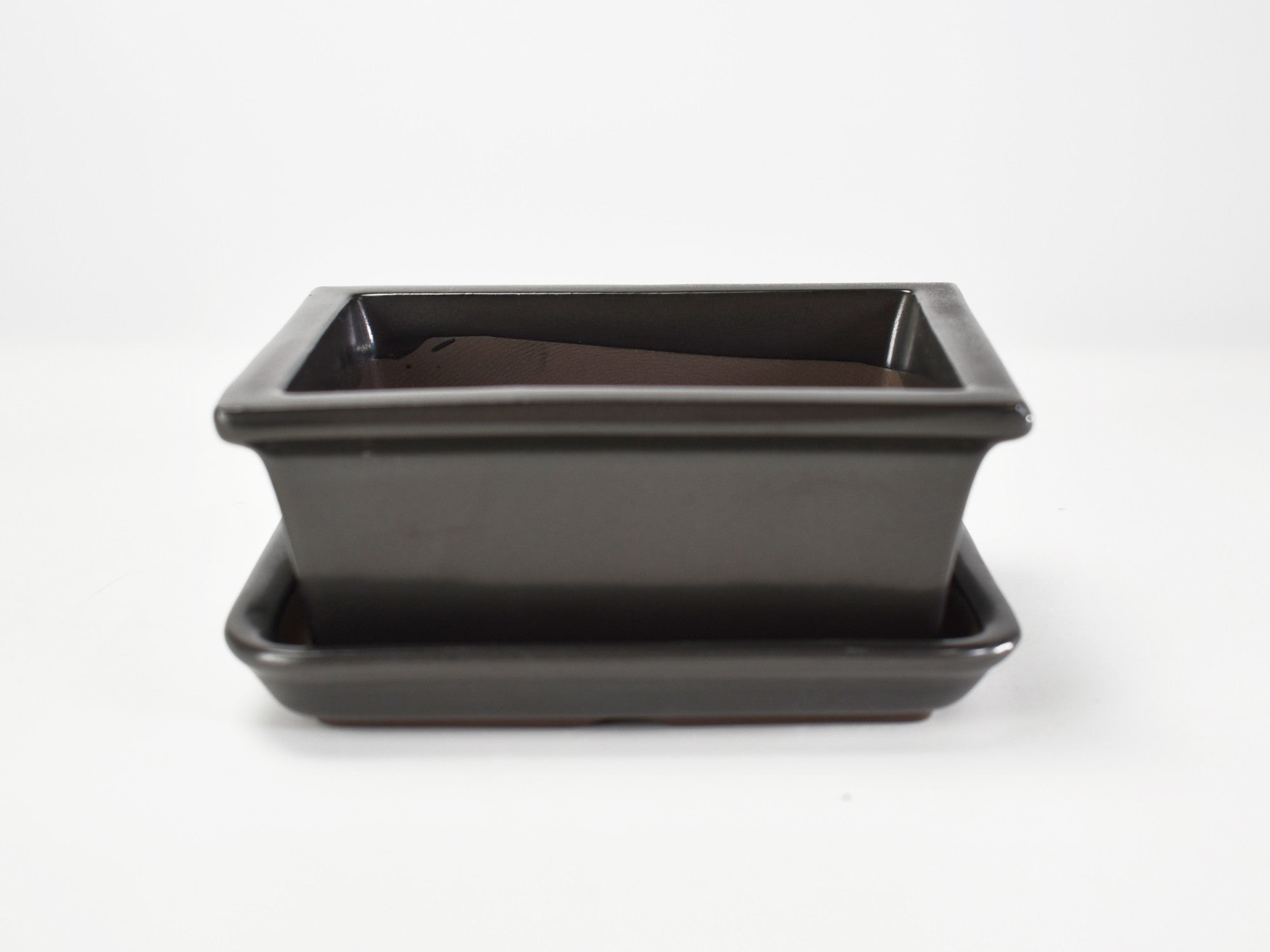 萬古焼】黒マット 4.5号長角切足 受け皿付きの販売｜盆栽妙 – 盆栽妙 本店