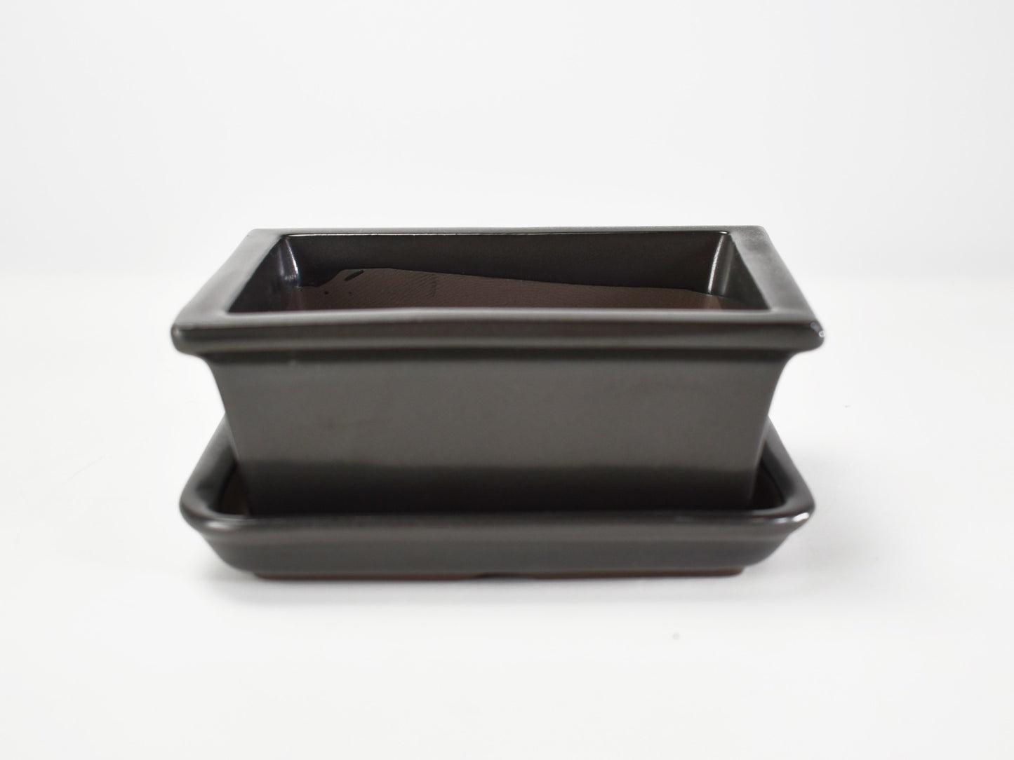 【萬古焼】黒マット 4.5号長角切足 受け皿付き