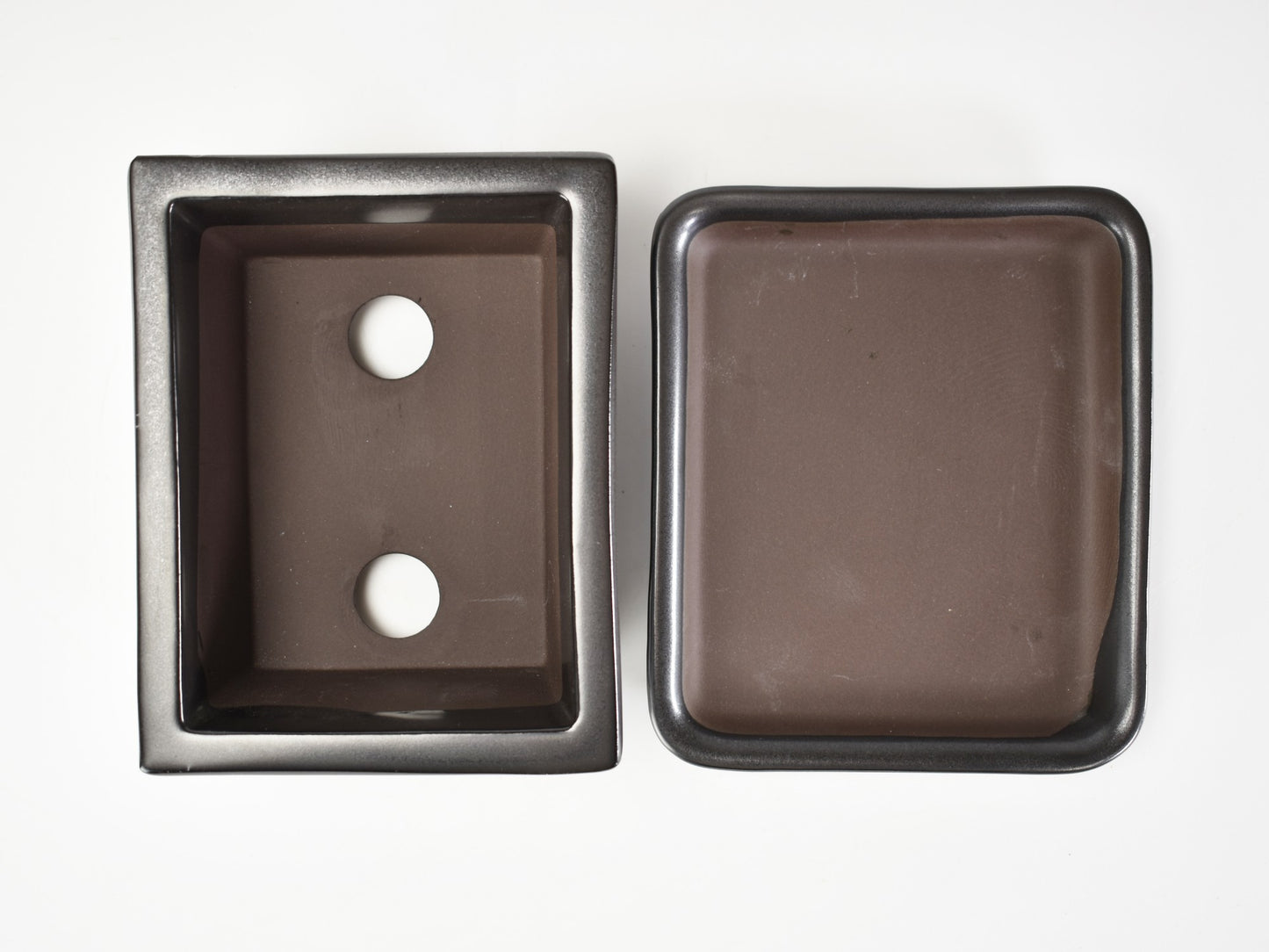 【萬古焼】黒マット 4.5号長角切足 受け皿付き