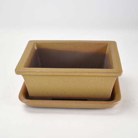 【萬古焼】黄4.5号長角切足　受け皿付き