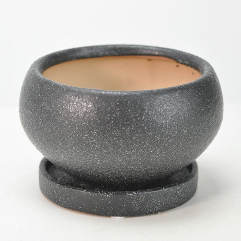 ロネーア 受け皿付き ブラック 4号 幅12cm×高さ6.5cm