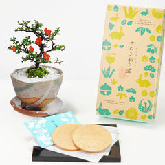 【母の日】長寿梅白掛祝い鉢(受け皿付き)と和三盆ゴーフレットセット