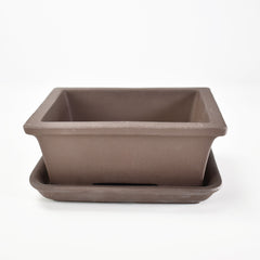 【萬古焼】ウ泥 4.5号長角切足 受け皿付き