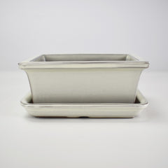 【萬古焼】クリーム 4.5号長角切足 受け皿付き