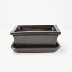 【萬古焼】黒マット 4.5号長角切足 受け皿付き