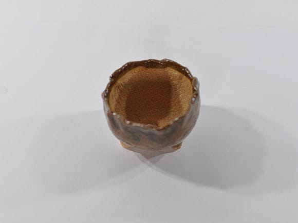 手ひねりの小丸三足 黄土色【3号】【山野草】【信楽焼】