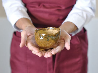 手ひねりの小丸三足 黄土色【3号】【山野草】【信楽焼】