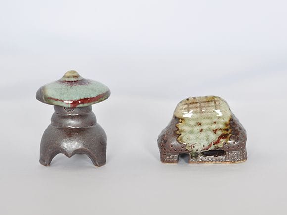 盆栽飾り 南蛮焼2点(古民家小 雪見丸灯籠) 美濃焼