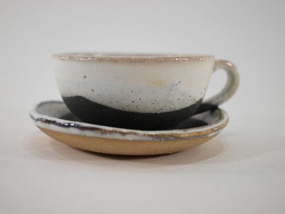 【信楽焼】【植木鉢】黒泥ティーカップ皿付 4号鉢