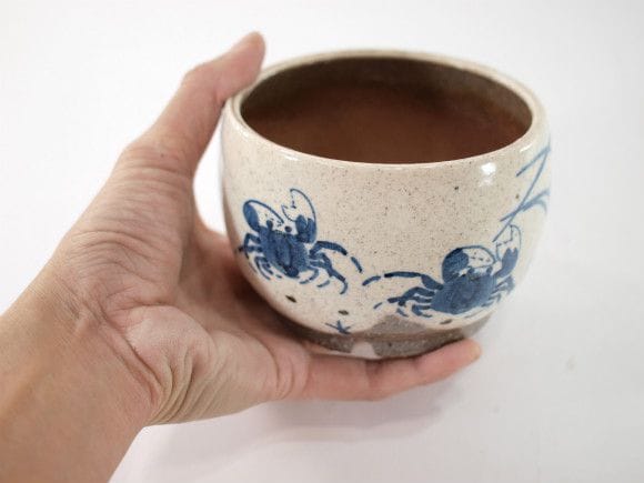 【信楽焼】【植木鉢】粉引絵付(カニ) 4号鉢