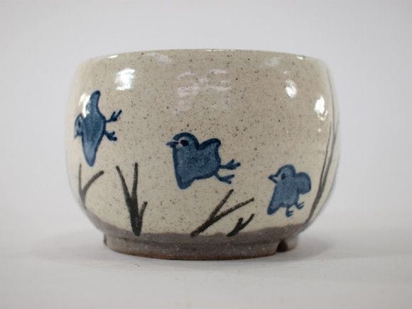 【信楽焼】【植木鉢】粉引絵付(千鳥) 4号鉢