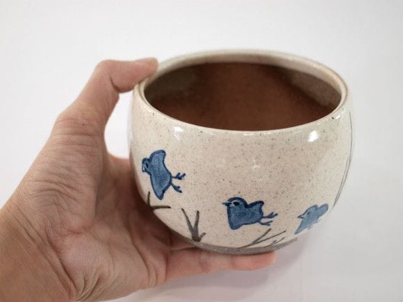 【信楽焼】【植木鉢】粉引絵付(千鳥) 4号鉢