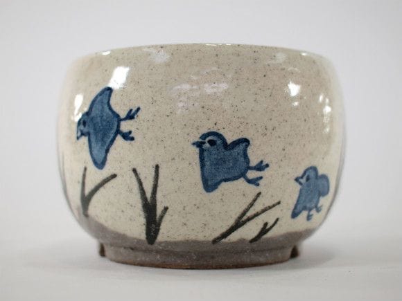 【信楽焼】【植木鉢】粉引絵付(千鳥) 4号鉢