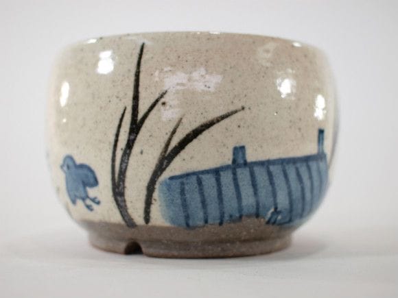 【信楽焼】【植木鉢】粉引絵付(千鳥) 4号鉢