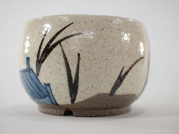 【信楽焼】【植木鉢】粉引絵付(千鳥) 4号鉢