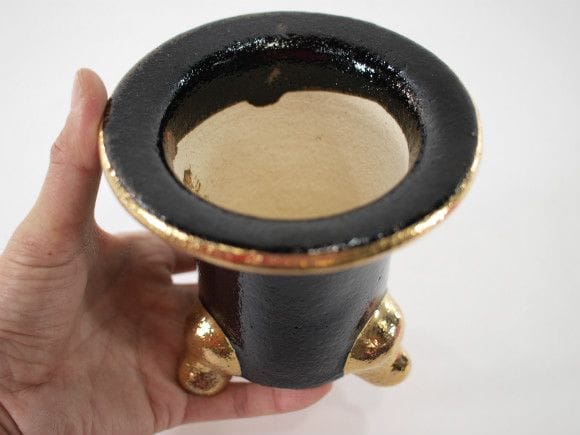 【信楽焼】【植木鉢】楽風フチ金オモト鉢 4号鉢