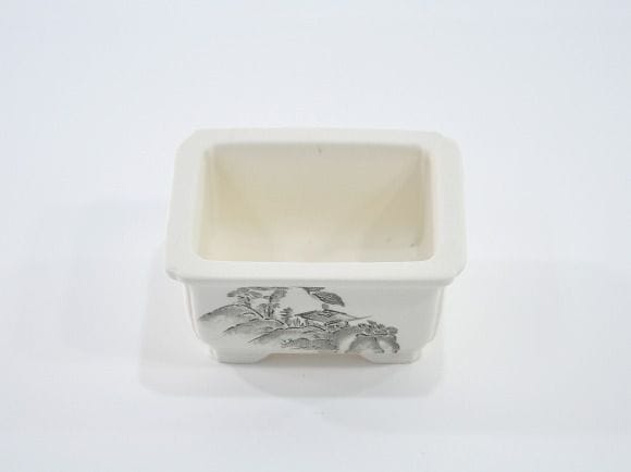 瀬戸焼【盆栽鉢】磁器 山水画 隅入り 3.5号