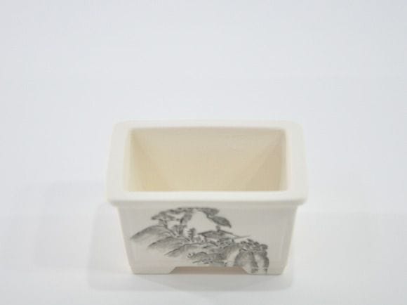 瀬戸焼【盆栽鉢】磁器 山水画 撫で角 3.5号