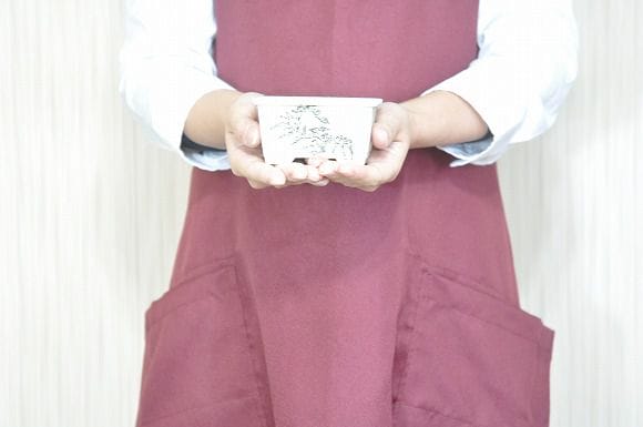 瀬戸焼【盆栽鉢】磁器 山水画 撫で角 3.5号
