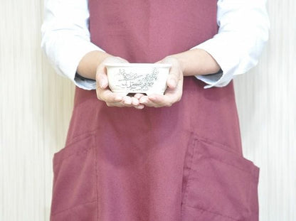 瀬戸焼【盆栽鉢】磁器 山水画 隅切り 3.6号