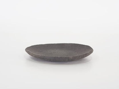 【山野草鉢】黒いぶし手作り 楕円 4.5号 幅14.5cm×高さ1.5cm
