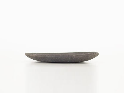 【山野草鉢】黒いぶし手作り 楕円 4.5号 幅14.5cm×高さ1.5cm