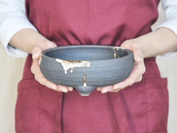 鉄鉢 いぶし【盆栽鉢】【6号】【信楽焼】