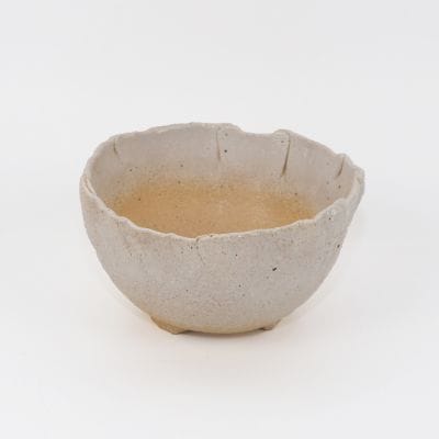 万古焼 白 5号 丸型山草 幅15cm×7.5cm