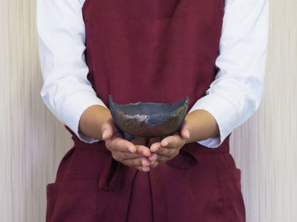 万古焼 黒金 4号 木の葉曲げ 幅12cm×奥行11cm×高さ8cm