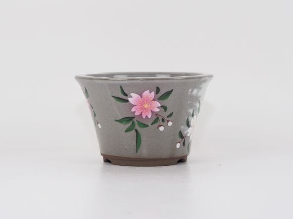 九谷　盆栽鉢 盆栽鉢 九谷焼 手書き桜 4号 幅12.5cm×高さ7.8cmを販売｜盆栽妙