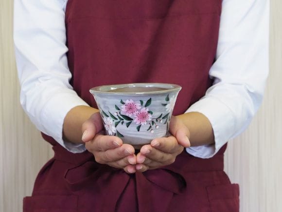 盆栽鉢 九谷焼 手書き桜 4号 幅12.5cm×高さ7.8cmを販売｜盆栽妙