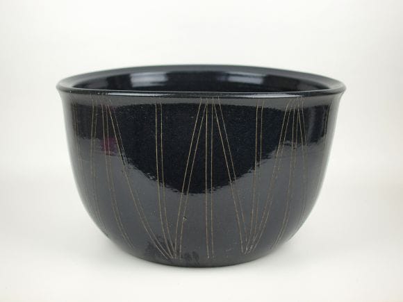 睡蓮鉢 めだか鉢 黒楕円立線水鉢 12号サイズ