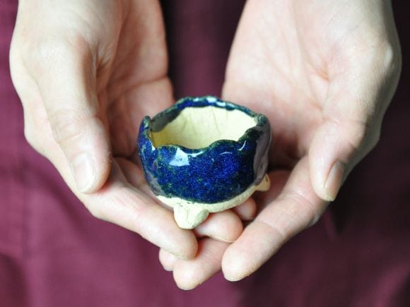 青ひねりミニ鉢 【盆栽鉢】【2号】【信楽焼】 幅5cm×高さ4cmの盆栽を