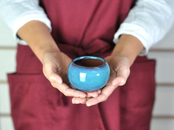 万古焼 トルコブルー 2.5号 幅8cm×高さ5.7cmを販売｜盆栽妙 – 盆栽妙 本店