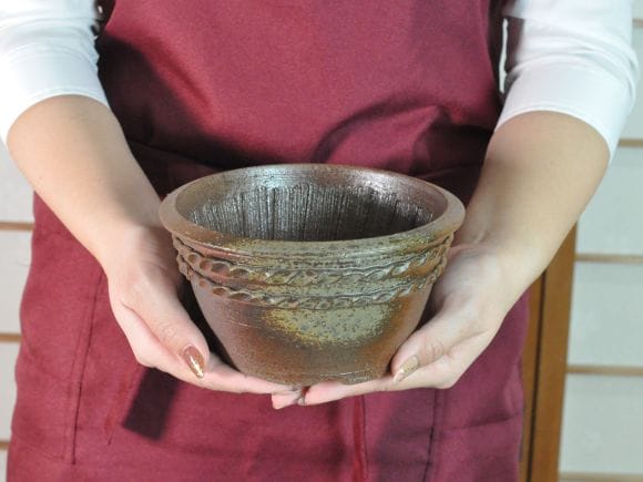 作家鉢 5号 二重縄中深鉢 伊藤光伸作 幅16.2cm×高さ9cm の盆栽を販売