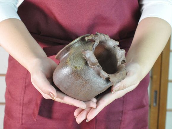作家鉢　4号　つぼ型斜め置きやぶれ　伊藤光伸作　幅13cm×高さ13cm