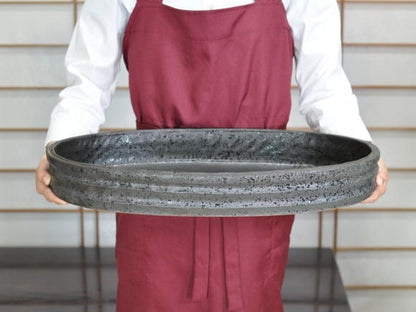 【信楽焼】小判型水盤　黒18号　幅53cm×奥行き32cm×高さ6.5cm
