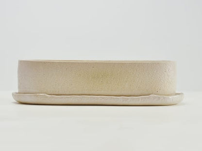小判切立鉢9号 白【受け皿付き】鉢幅25cm×奥行8.5cm×高さ7cm