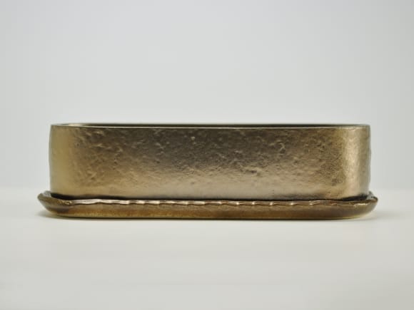小判切立鉢9号金彩【受け皿付き】鉢幅25cm×奥行8.5cm×高さ7cm