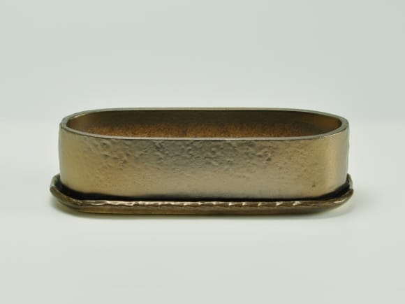 小判切立鉢9号金彩【受け皿付き】鉢幅25cm×奥行8.5cm×高さ7cmの盆栽を